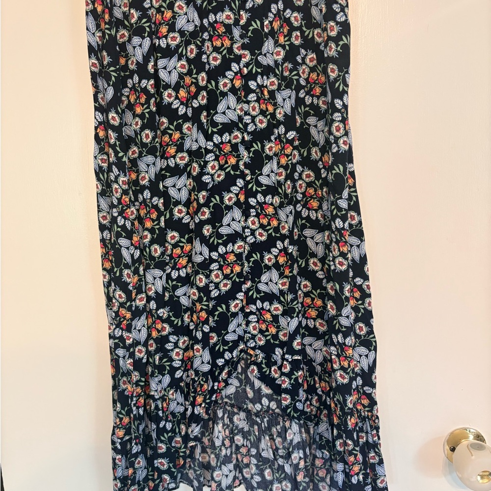 LOFT Black Floral High-Low Maxi Skirt